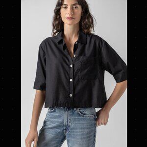 Lilla P Black Easy Sleeve Button Down short sleeve shirt